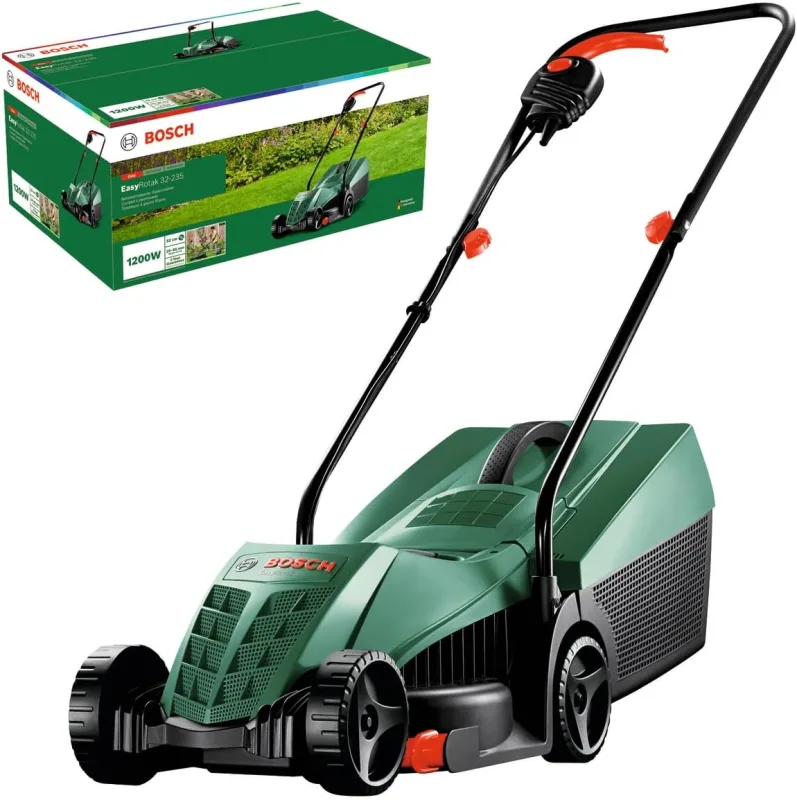 Bosch cortacésped con cable EasyRotak 32-235 (1200 W de potencia del motor, ancho de corte: 32 cm, cesta colectora de 31 litros, adecuado para jardines pequeños)