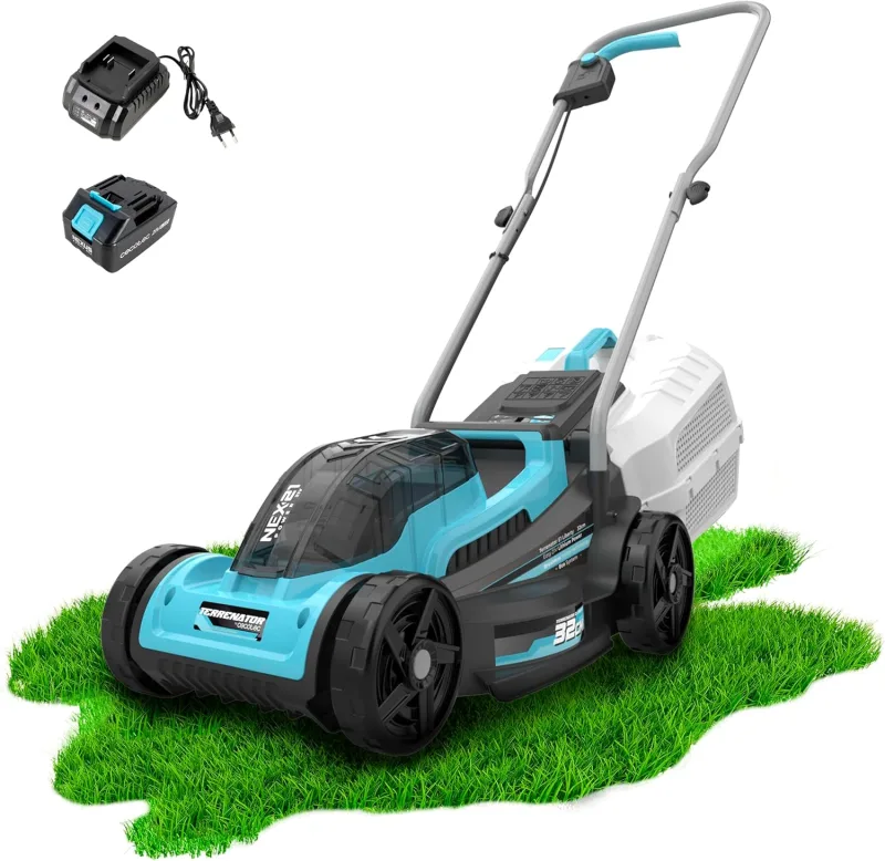 Cecotec Cortacésped de Batería sin Cable Terrenator E1 Liberty. Motor sin Escobillas Brushless, Funciona con 1 Batería 21V 4Ah, Altura de Corte Regulable, Ancho de 32cm, Depósito 30L