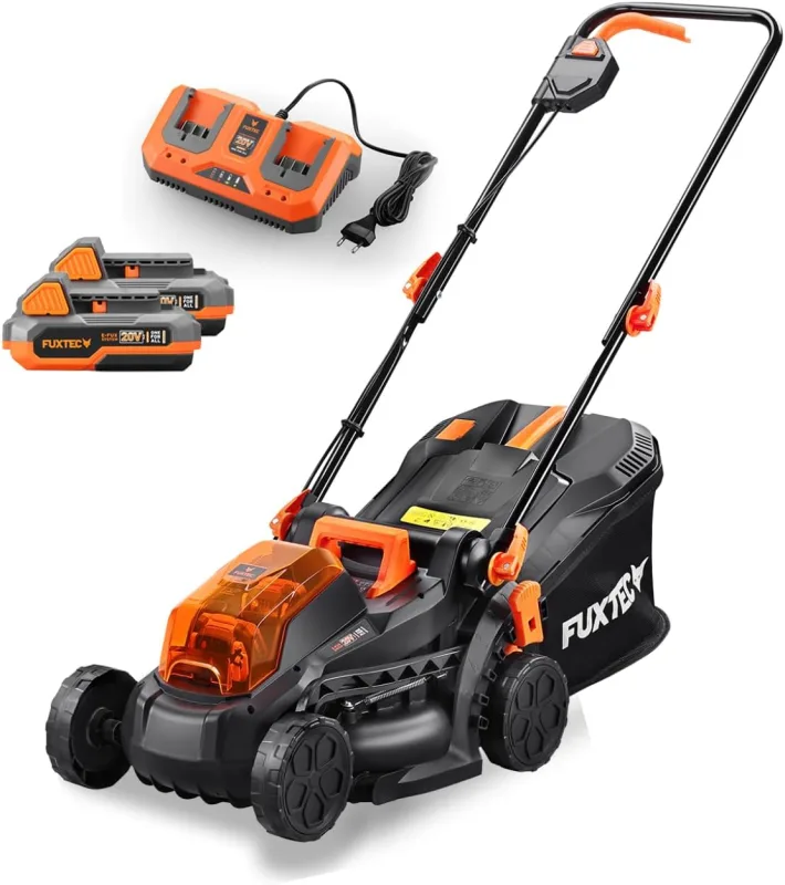 Cortacésped de batería Fuxtec FX-E1RM20 2x20V Set con 2 baterías y Cargador - 33cm de Ancho de Corte / 35L de Bolsa de Recogida de Hierba