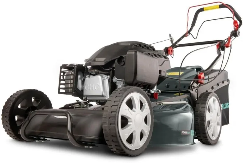 Powerplus POWXG60240X Petrol Lawn Mower Diameter 460 mm 145 cc with Lawn Mower and Grass Catcher, Mulch Function, Side Discharge and Rear Discharge