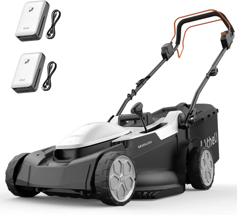 Litheli Self-propelled electric lawn mower, 2 x 20 V, 43 cm cutting width, 500 m², 40 litre basket, 25-75 mm cutting height, 2 x 4.0 Ah batteries