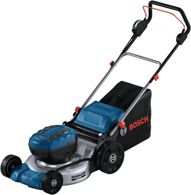Bosch Professional 18V System battery powered lawn mower GRA 18V2-46 (cutting width: 46 cm, 6 cutting height levels, fabric basket 60 litres, incl. 2 isolation keys, crushing plug)