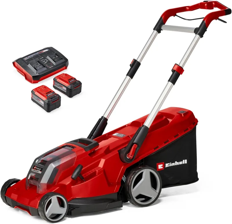 Einhell RASARRO 36/42 Power X-Change Battery Lawnmower Kit (36V, 42 cm Cutting Width, Up to 720 m², Brushless, 50L Collection Basket, Mulch Function, Incl. 2 5.2 Ah, 1 Twin Charger)