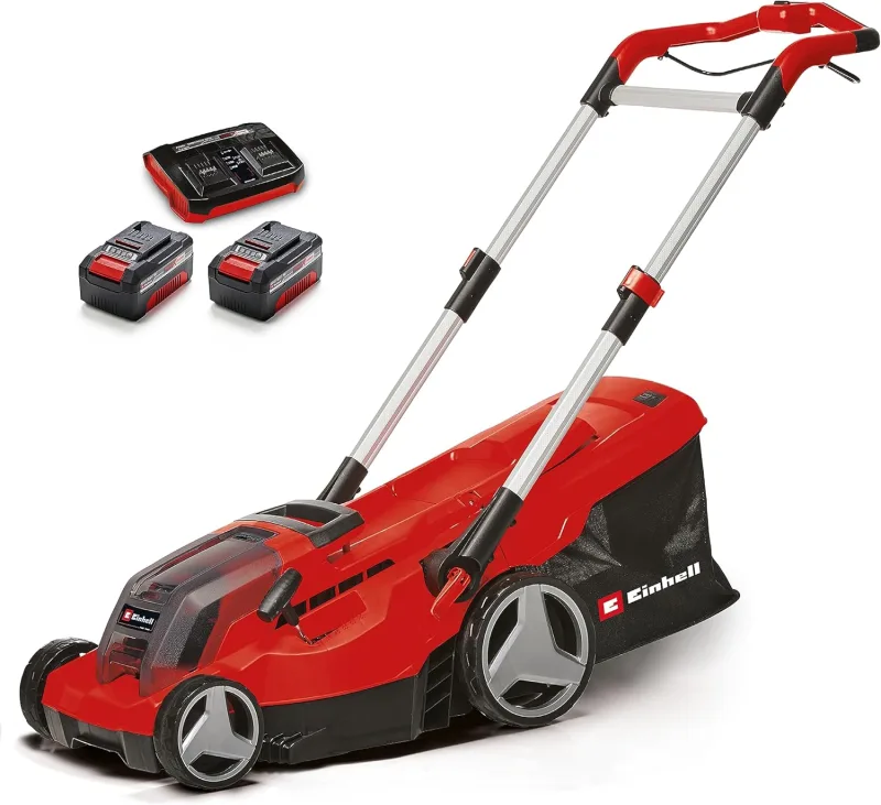 Einhell GP-CM 36/450 Power X-Change Battery Powered Lawn Mower Set 36 V 38 cm Cutting 450 m² Brushless Fluffy 45 Litre Collection Bag Two 4.0Ah Batteries + Twincharger Charger