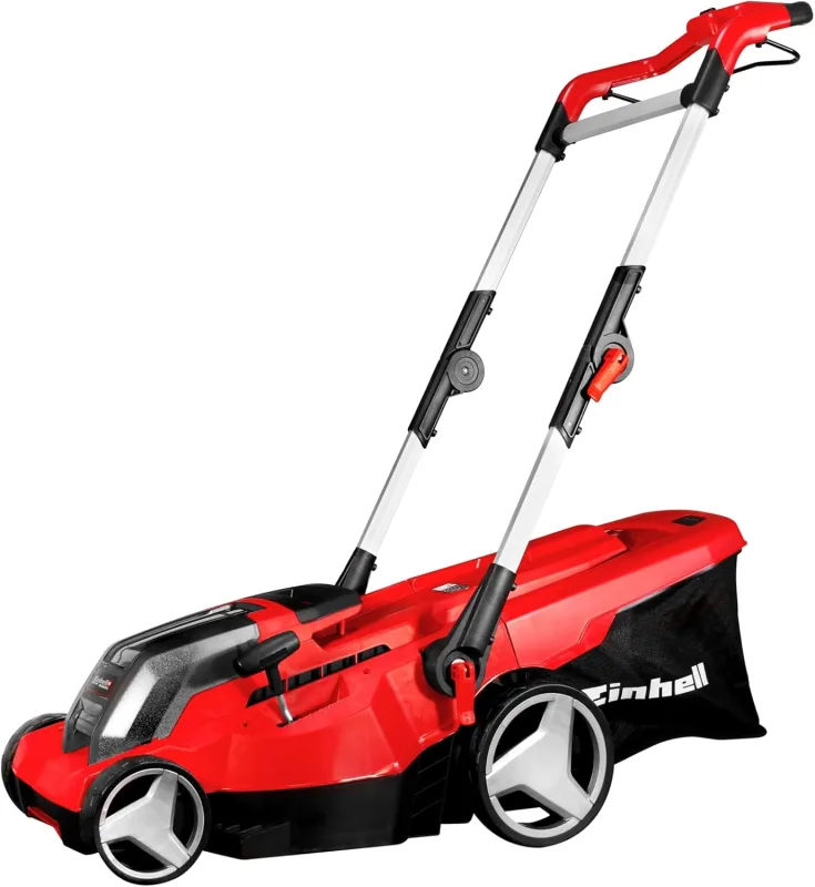 Einhell Battery Powered Lawn Mower - GE-CM 36/37 Li-Solo Power X-Change. Lithium-ion, 6-Level Center Cutting Height Adjustment 25-75mm, 45L Grass Collection Basket.Without Battery and Charger