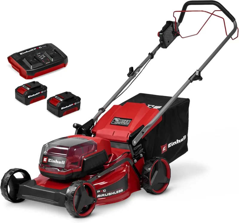 Einhell Lawn Mower Kit with Battery GC-CM 36/46 S Li BL Power X-Change (36 V, 46 cm Cutting Width, up to 500 m², Brushless, Wheel Drive, Basket 50 L, Incl. 2 x 4.0Ah + 1 Twincharger)