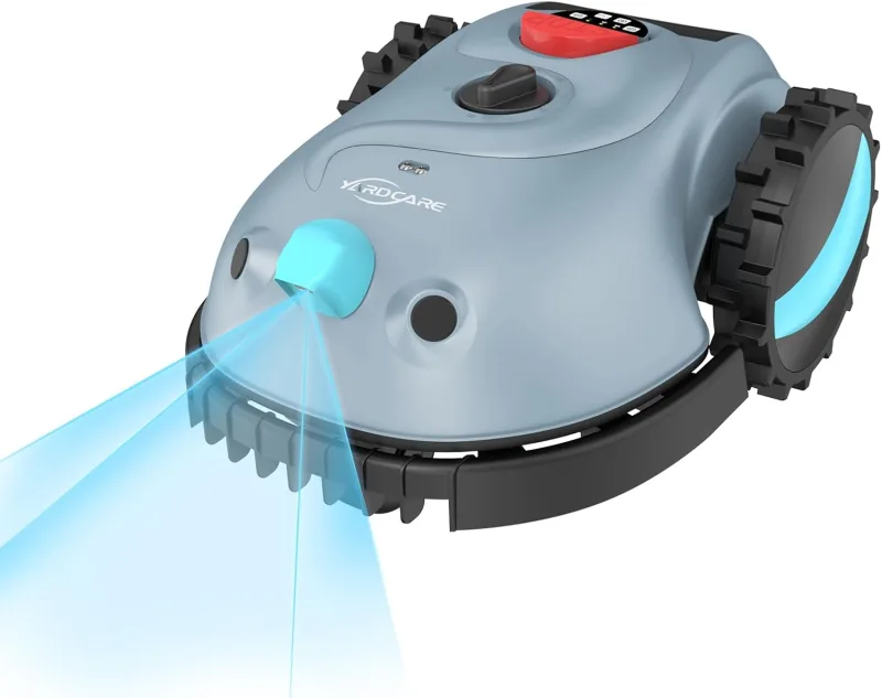 V100 Robot Cortacesped Electrico, Navegación Visual, Evitación de Obstáculos(150 Tipos), Robot Cortacésped con Bateria de 4 Ah, Hoja de Repuesto, Adecuado para Jardines pequeños