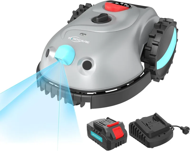 YARDCARE V100 Robot Cortacésped, sin límite de Cable, Navegación Visual, Cortacésped a Batería, Batería de Litio 4.0ah, Cortacésped inalámbrico, silencioso y Automático