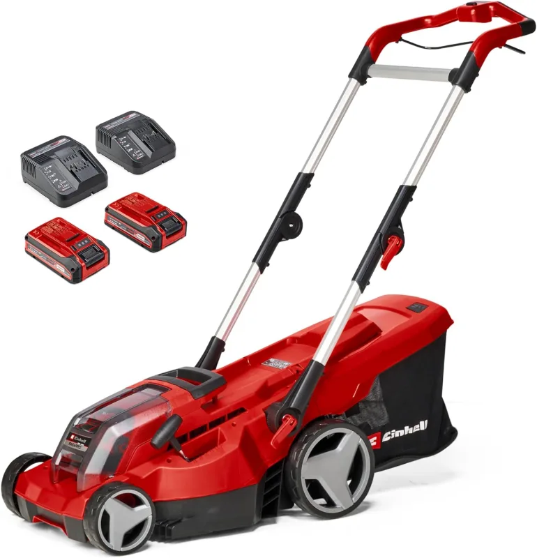 Einhell RASARRO 36/36 Cordless Lawn Mower Kit Power X-Change (36 V, Cutting Width 36 cm, Up to 400 m², Basket 45 L, Cutting Height 25-75 mm, Includes 2 x 3.0Ah Batteries Plus + 2