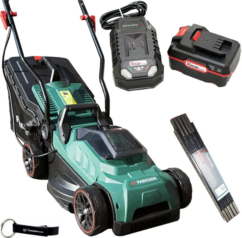 HEADNMORE® Bundle Parkside® PRMA 20-Li C3 Lawn Mower with 4Ah Battery + Remote Control + Key Chain