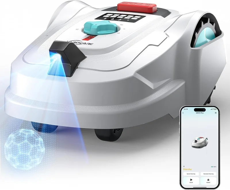 M800Plus Robot Cortacésped sin Cable Perimetral, Posicionamiento GPS + 3D Visión, Robot Cortacésped sin Cables, Modo de Corte en U,800 m², Carga Automática, App, Detección de 150 Obstáculos