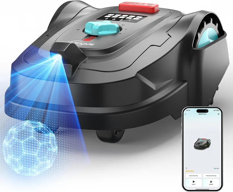 M800Plus Robot cortacésped sin Cable perimetral, posicionamiento GPS, Robot Cortacesped con visión IA para Jardines de hasta 800 m², trayectorias en U,App, evitación precisa de obstáculos