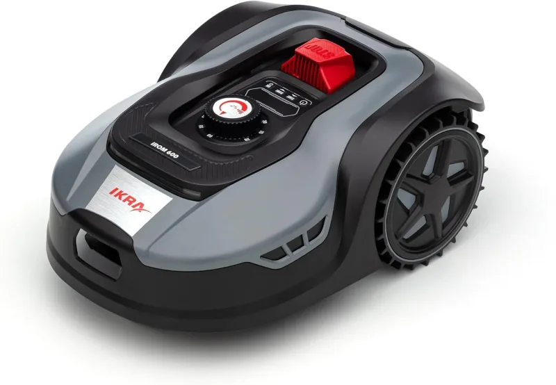 IKRA Robot cortacésped iROM 600 para céspedes de hasta 600 m², WiFi o Bluetooth, Control por App, multizona, Incl. estación de Carga & Sensor de Lluvia, 6 Cuchillas de Repuesto