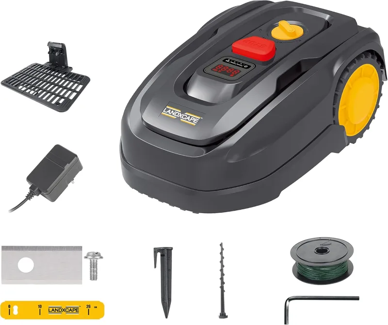 LANDXCAPE LX796 - Robot cortacésped, 18 V (máx. 20 V), 400 m², sistema de mantillo, sensor de seguridad, ultrasilencioso