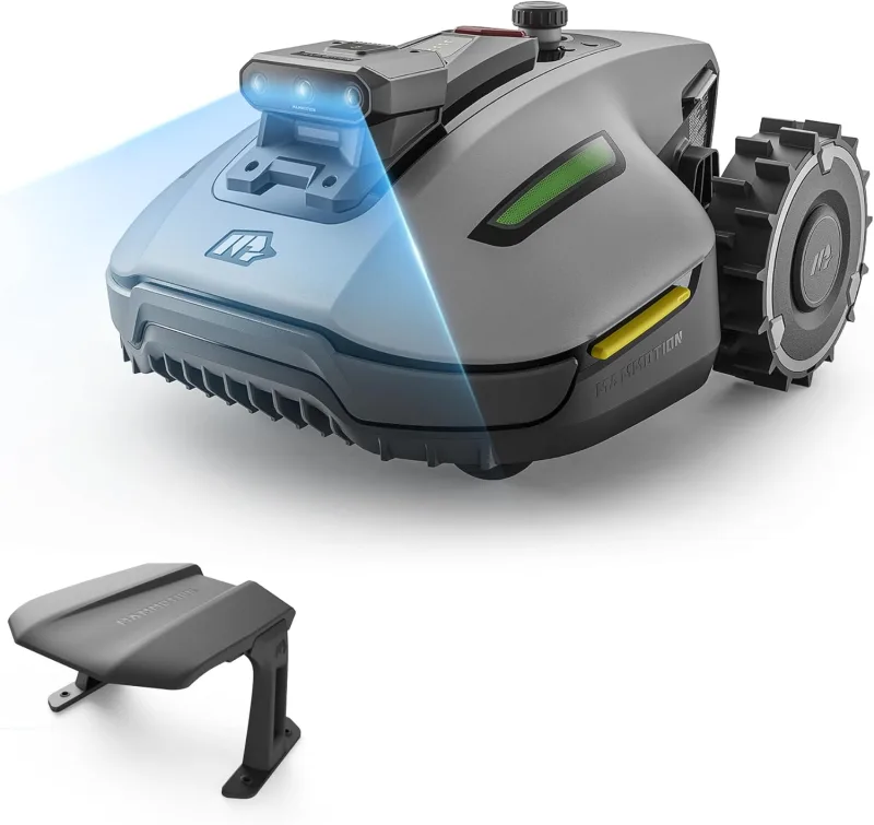 MAMMOTION YUKA Mini 2 500 Robot Cortacésped con Garaje Estándar, sin Cable Perimetral, sin Señal Perdida, sin RTK, Visión AI Tri-CAM, DropMow, Siega hasta 500㎡, Mapeo Automático Multi-Zona
