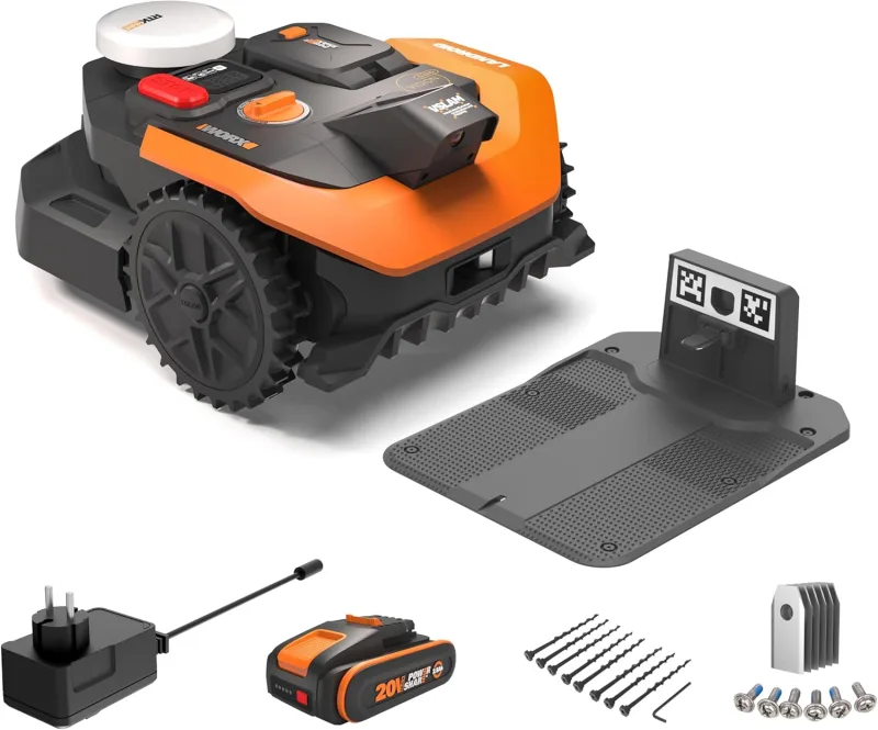 Worx Landroid Vision Cloud WR305E 2WD Robot Mower, No Perimeter Cord, Up to 500 m², AI Obstacle Avoidance, VSLAM Navigation + RTK Cloud, Auto Mapping, App Control