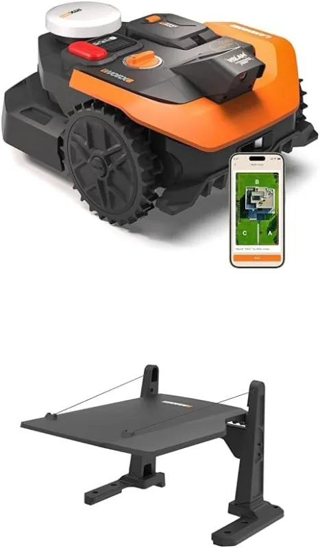Worx Landroid Vision Cloud WR303E 2WD Robotic Lawn Mower with Garage, No Perimeter Cord, Up to 300 m², AI Obstacle Avoidance, VSLAM Navigation + RTK Cloud, Automatic Mapping, App Control