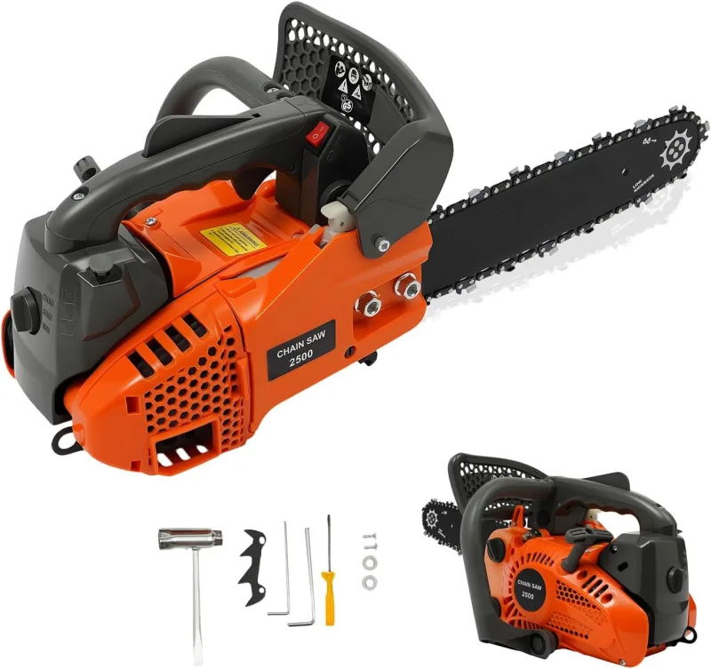 Motosierra de gasolina de 25,4 cc con espada de 300 cm, 1,2 CV, minimotosierra de 2 tiempos, gasolina máx. 9000 rpm, lubricación automática de cadena, motosierra Top Handle para el cuidado del