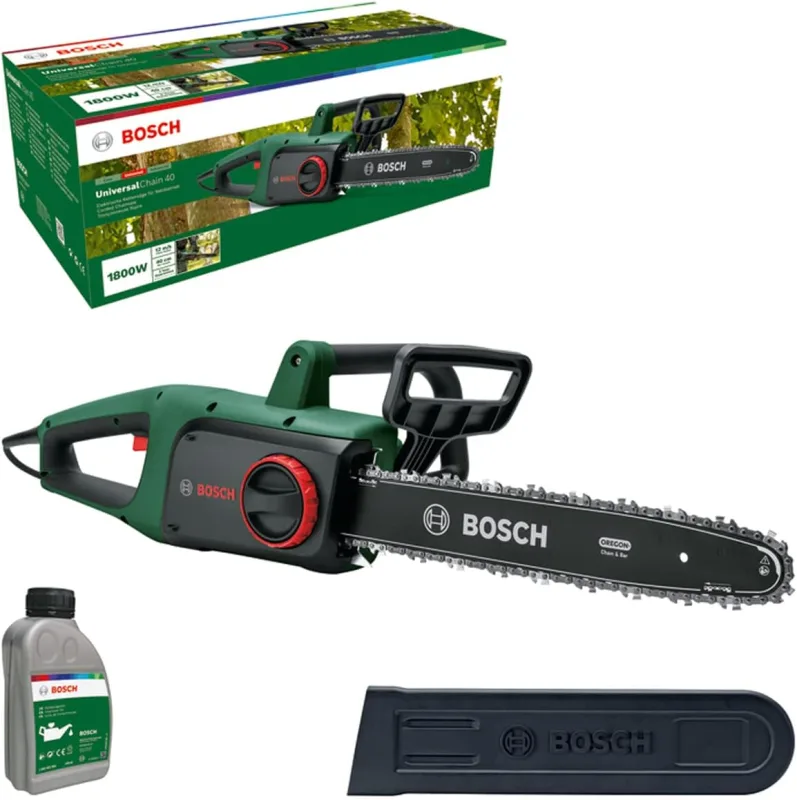 Bosch Home and Garden sierra de cadena UniversalChain 40 (1800 W, ligera: 4,3 kg; velocidad de cadena: 12 m/s, con aceite de motosierra incluido, en caja) - Amazon Edición