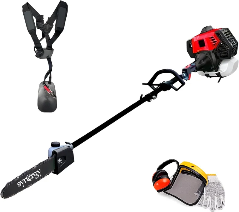 Synergy Podadora de Altura Gasolina 52cc 2CV – Espada 25cm, Arranque Easy Cut, Transmisión Reforzada de 26mm, Cinturón de Soporte y Accesorios Incluidos
