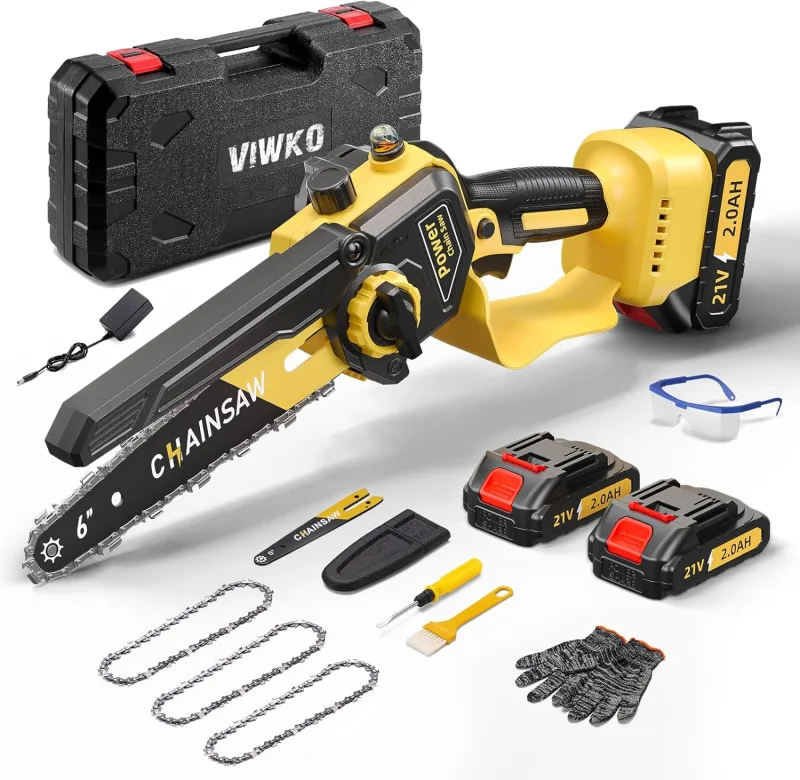 Mini Chainsaw Battery 6 Inches, 1000 W Brushless Motor Electric Chainsaw, 4000 mAh Electric Hand Saw, Mini Battery Saws for Gardening, Compatible with Makita Batteries