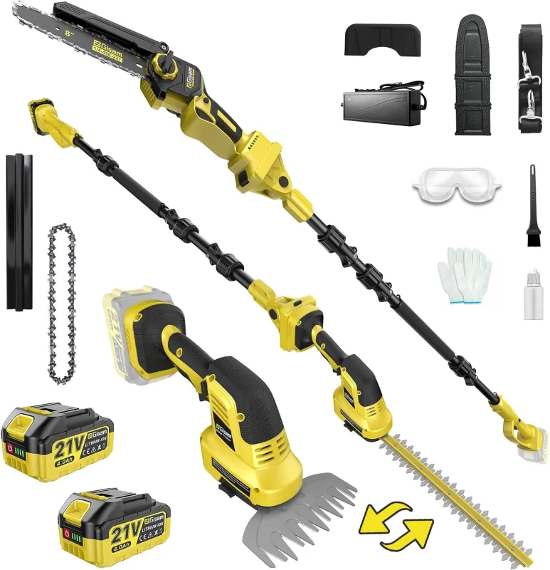 6-in-1 Mini Chainsaw and Battery Hedge Trimmer, Electric Chainsaw 8 inch, 2×4.0Ah Batteries, Brushless Motor 2500W 45000RPM, Adjustable 0-180°, for Makita 18V, 4.5 m for Cutting Hedges and