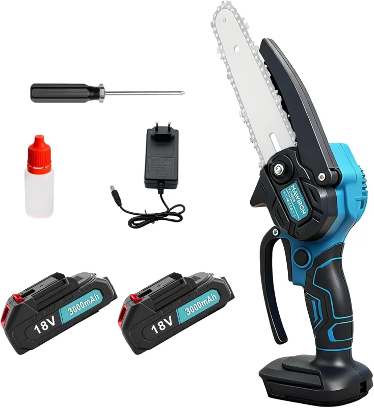 6 Inch Mini Chainsaw Compatible with Makita 18V Battery, Portable Chainsaw for Tree Trimming, Pruning and Woodworking (2 x 3.0Ah Batteries and Charger)