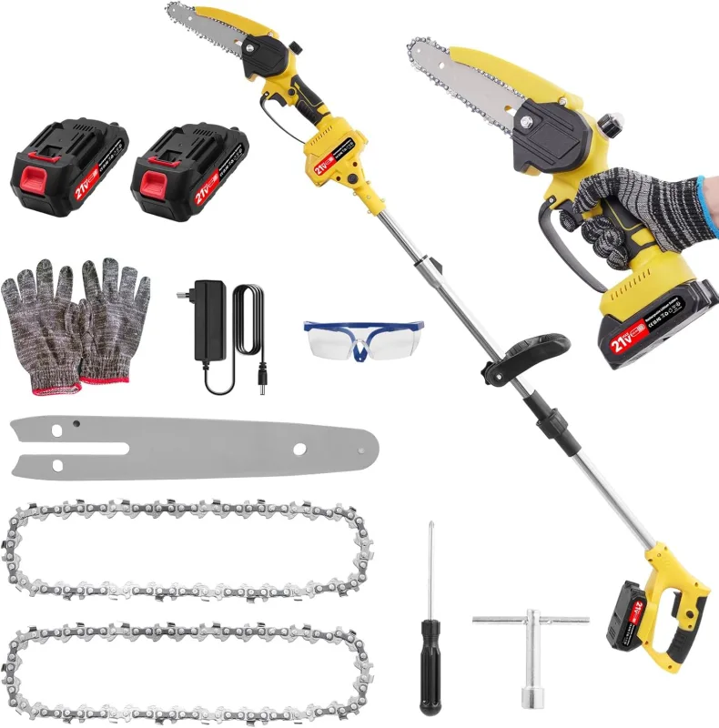 2 en 1 Podadora de Altura Pértiga a Batería con 2 X 2000mAh Baterías Sierra Profesional | Motosierra Eléctrica con Pértiga Telescópica 1,52-1,72m para Cortar Ramas de Jardín