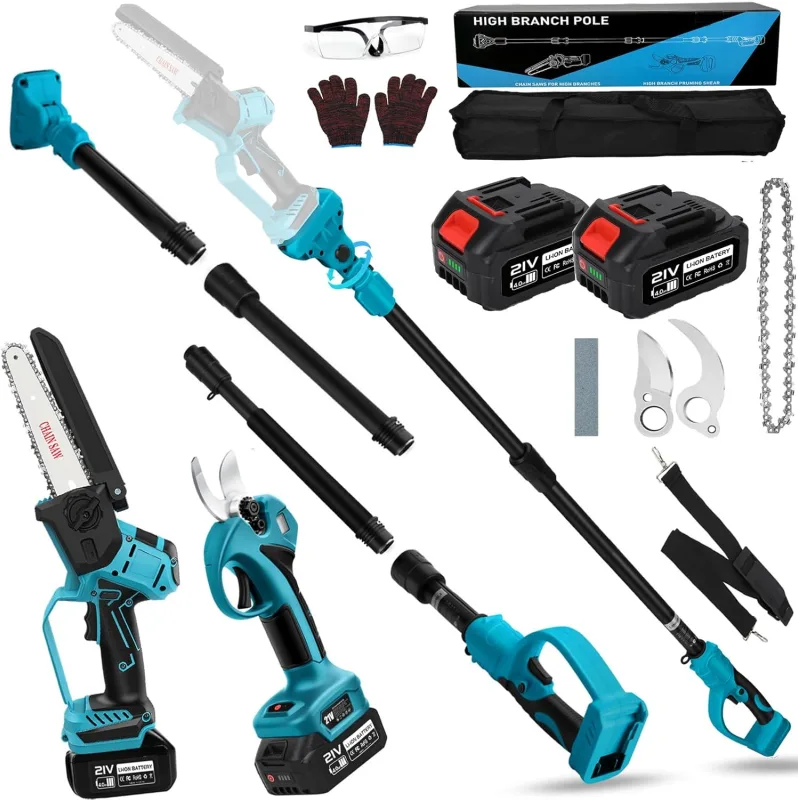 4 in 1 Battery Pruner 6 Inch Mini Chainsaw with Battery and Charger 45mm Electric Garden Pruning Shears 2x 4000mAh Electric Tree Scissors Branch Pruning Shears
