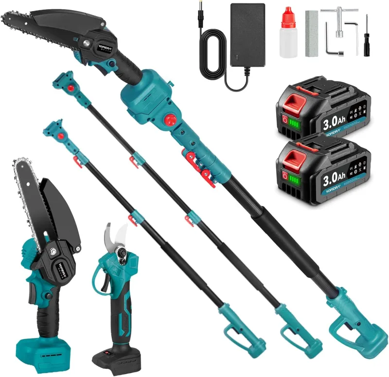 Yofidra 4 in 1 6 Inch Telescopic Chainsaw & 25mm Electric Pruning Shears, Cordless Telescopic Pruner with 2x3.0Ah Batteries, 180° Adjustable Angle, Max Range up to 4.6m