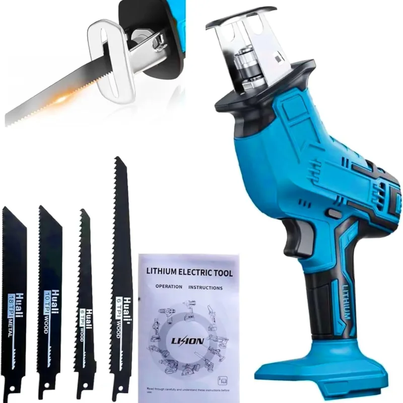 Electric Cordless Reciprocating Saw 21V with 4 Saw Blades, Brushless Motor with LED Light, Variable Speed Reciprocating Saws for Metal, Wood, PVC Tubes and Cutting (No Battery)