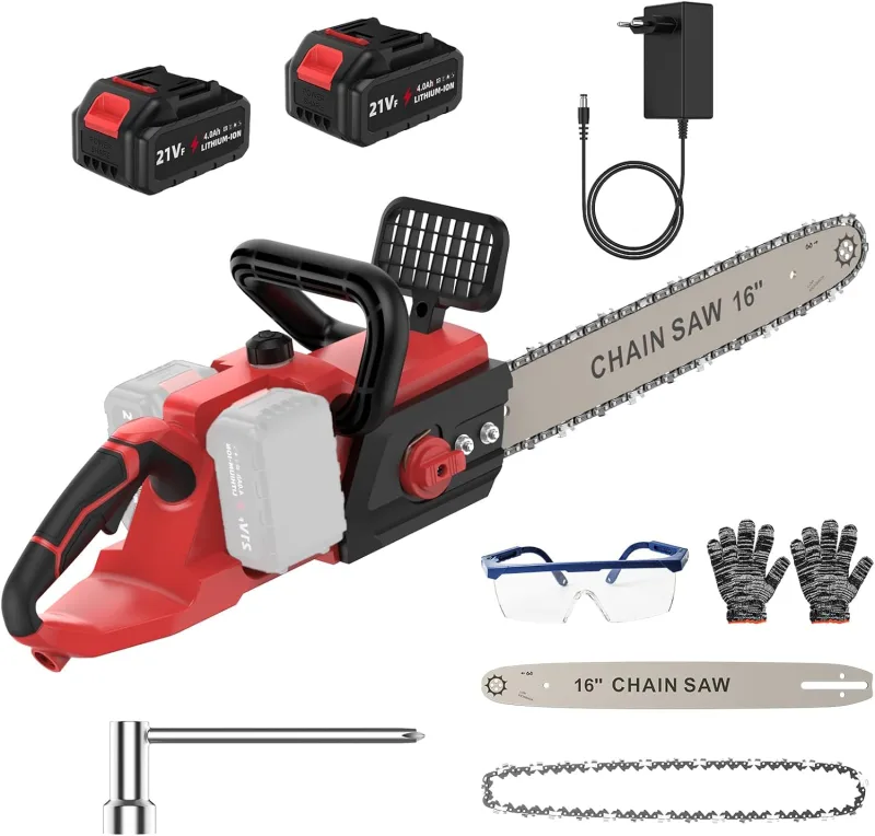 Electric Chainsaw with Battery 16 Inch 42V (21V*2), with 2 x 4000mAh Batteries, 1800W Brushless Motor, Automatic Chain Lubrication, 40cm Sword Length, for Firewood and