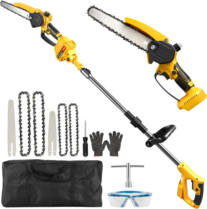 2 in 1 High Battery Pruner, Compatible with Makita 18V (No Battery), 8" 6" Brushless Mini Chainsaw with 4 Chains, Telescopic Saw for Tree Pruning and