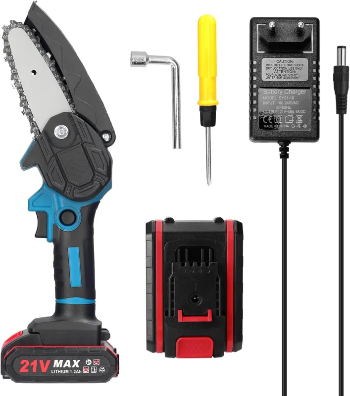 ERYUE Cordless Electric Pruning Saws, Lightweight Portable Wood Cutting Tool, Fast Starting, 5M/s Cutting Speed, 4 Inch Guide Plate for (EU Plug 2 Batteries)