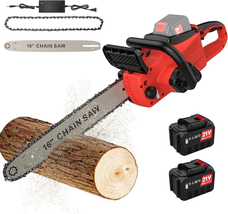 16 Inch Battery Chainsaw, Professional Cordless Chainsaw 2000W Automatic Lubrication Chain Speed 18m/s 2 Batteries for Woodworking and Garden (A)