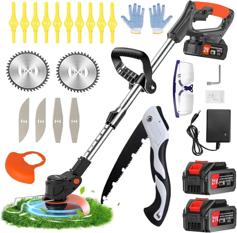 Desbrozadoras electrica, Desbrozadora Batería, Cortabordes Bateria 21 V, Cortabordes electrico 4 en 1,Desbrozadora Longitud retráctil, Adecuado para Jardines, céspedes,Villas.
