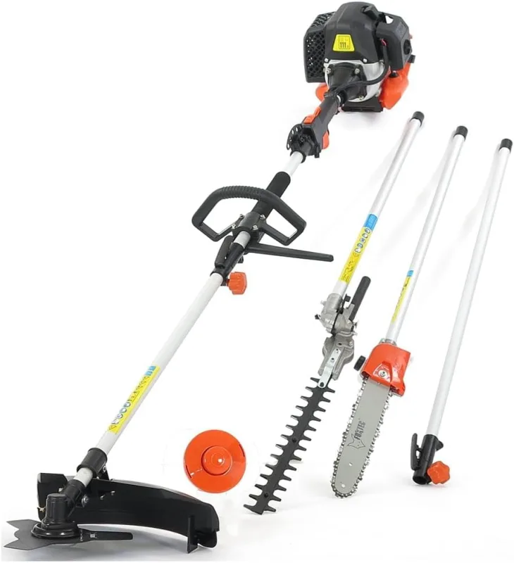 FUXTEC FX-MT152E Multiherramienta 5en1 a Gasolina – Desbrozadora, Cortasetos, Motosierra Inclinada, Cortabordes y Extensión 1 m – Motor 2 Tiempos 52cc para Jardinería