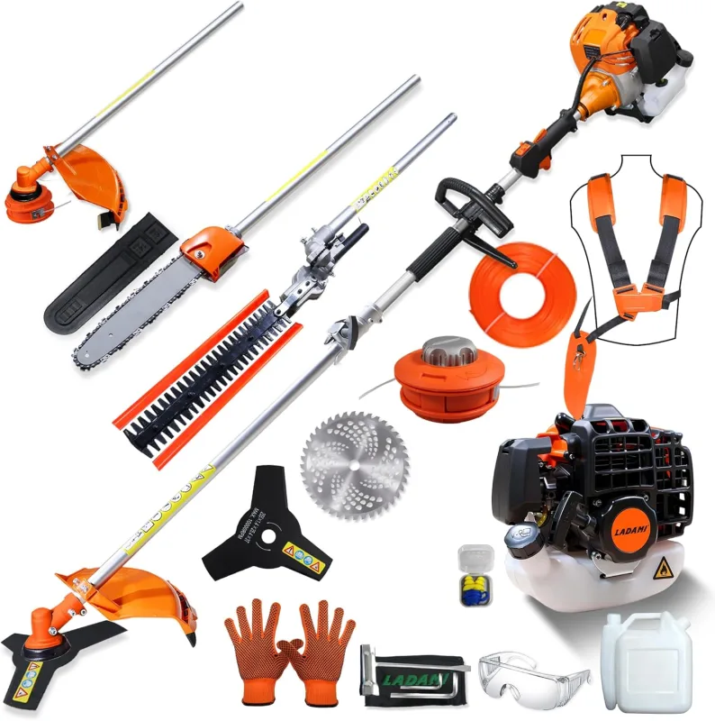 Desbrozadora de gasolina 52 cc 2 tiempos, cortasetos, motosierra 3 CV, dispositivo jardín aire 2 tiempos, potente