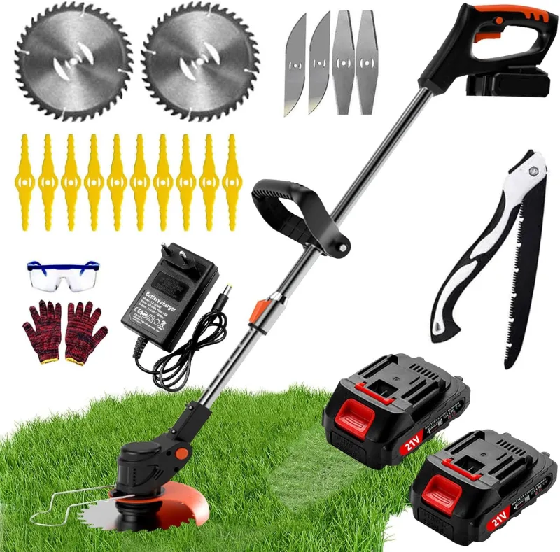 Electric Brushcutter, Battery Brushcutter, 21V Battery Trimmer Trimmer, 3 in 1 Electric Trimmer, Retractable Length, 2 Batteries, for Trimming Lawns and Shrubs