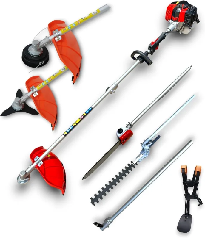 4 in 1 Petrol Multi-Function Brushcutter – Cuts Hedges, Lawns, Disc and Trimmer – 52cc with Extension