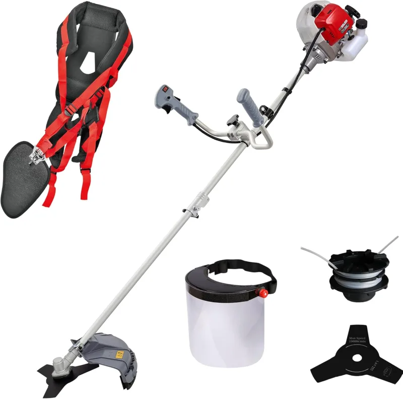 IKRA IBF 43 Petrol Brush Cutter Incl. Spool, 3-Point Disc, Professional Shoulder Strap and Protective Shield
