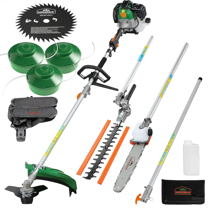 GARDEBRUK Petrol Brush Cutter Multifunction 5in1 Portable Hedge Trimmer Extension 1 m Motor 2 Stroke 52 CC Adjustable Shoulder Strap Long Handle