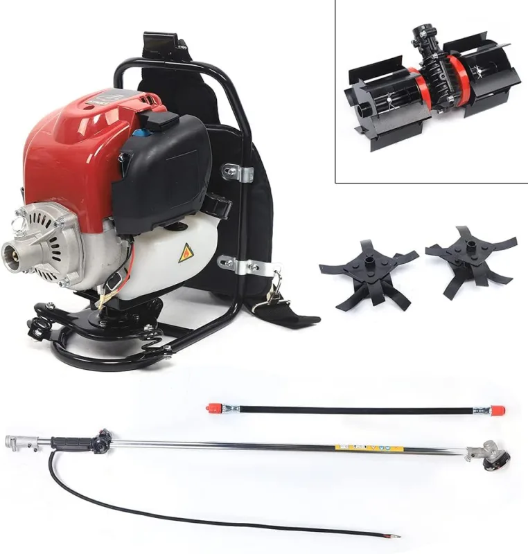4 Stroke Multifunction Backpack Brushcutter, 3 in 1 Petrol Lawn Mower, Hedge Trimmer, for Weeding, Harvesting, Weeding, Weeding and Field Digging
