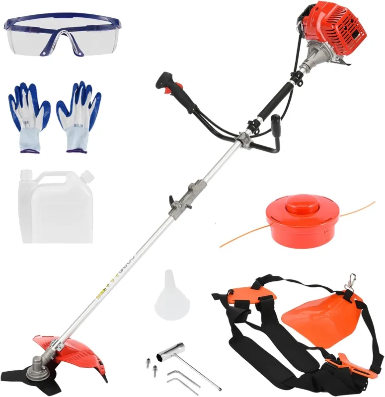 52cc Petrol Brushcutter, 2 Stroke Petrol Brush Cutter, Heavy Duty Lawn Brushcutter, Petrol Garden Brushcutter, Gas Lawn Mower with Blades