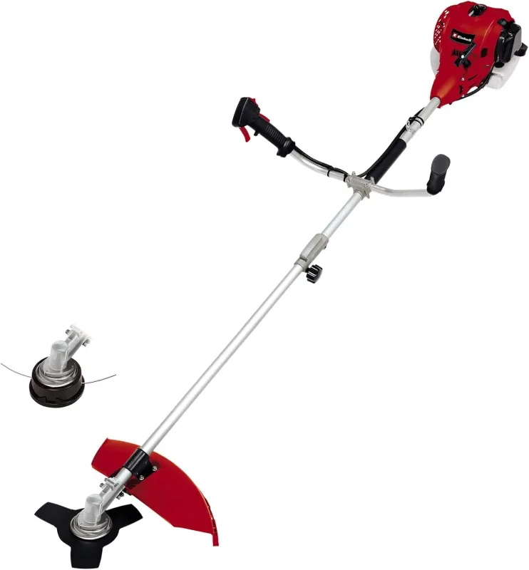 Einhell Petrol Brushcutter GC-BC 25/1 I AS (0.6 kW, Low Vibration Two-Stroke Motor, Handlebar, 3 Teeth Blade + Double-Wire Coil with Automatic Tilt, Quick Start)