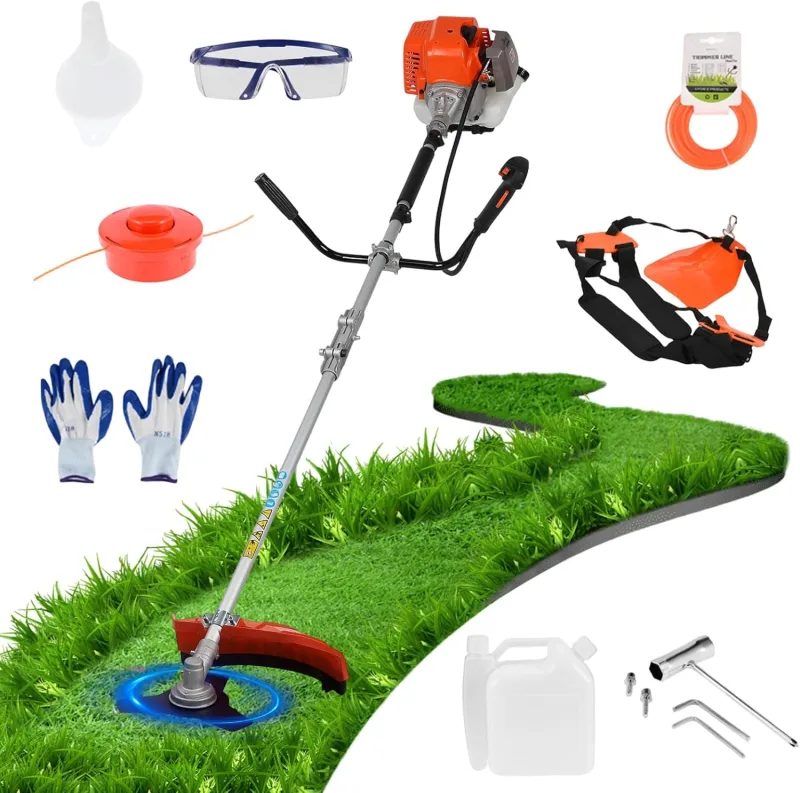 etrol 52cc Brushcutter, Gasoline Grass Trimmer 2 in 1 Gasoline Lawn Trimmer with 3 T-Blades, 2024 Cordless Garden Brushcutter, Upgrade Motor