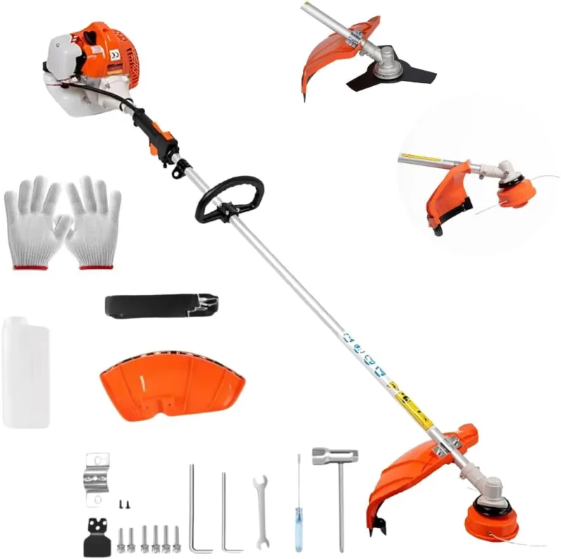 52 CC Petrol Brushcutter Professional 2 in 1 Hedge Trimmer, Head and Double Thread 2 mm, Multifunction Cutter with 3 Teeth Reinforced Steel Disc