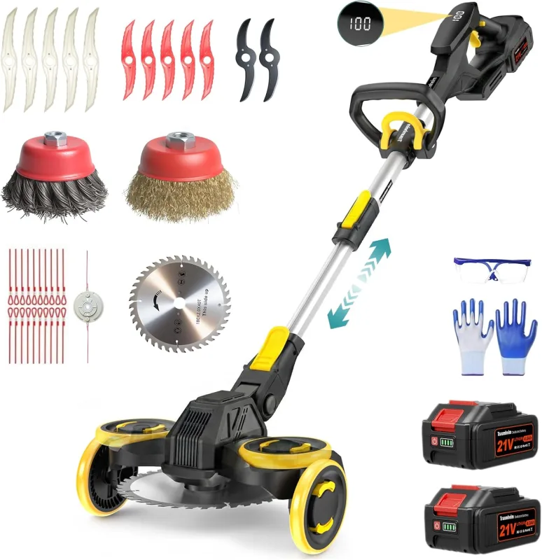 Cortabordes Inalámbrico 21V, Compatible con Baterías Makita, Desbrozadora con Cepillo para Maleza, 2 Baterías de 4.0Ah Incluidas, Motor sin Escobillas de 900W para Césped, Jardín, Patio (Negro)