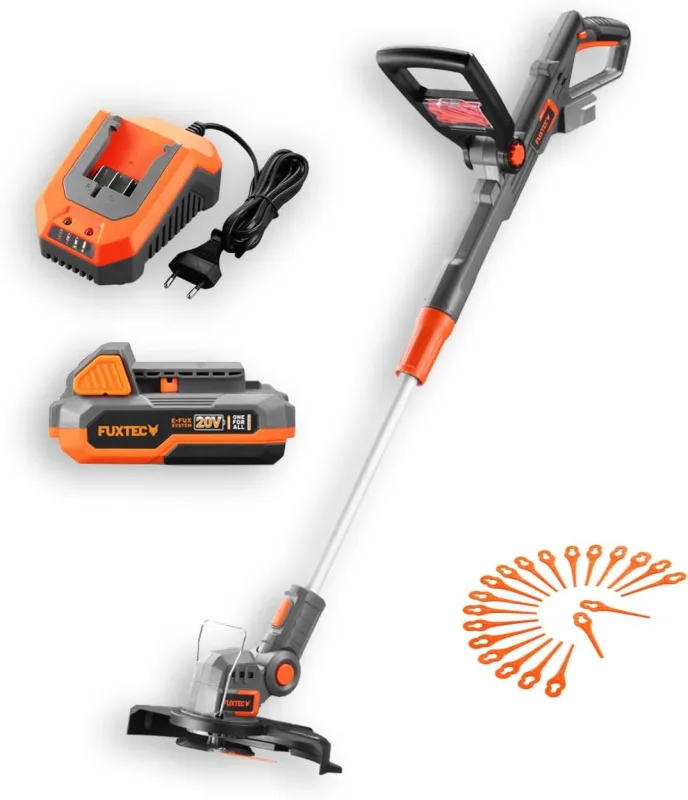Brushcutter – 20V FUXTEC FX-E1RT20 – Set with 2Ah Lithium-Ion Battery and 1A Charger – Cutting Width 25 cm