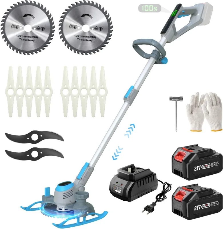 21V Battery Brushcutter with 2 x 3.0Ah Batteries and Charger, 3 in 1 Battery Trimmer with Handle for Lawn, Shrubs and Weeds (Grey)